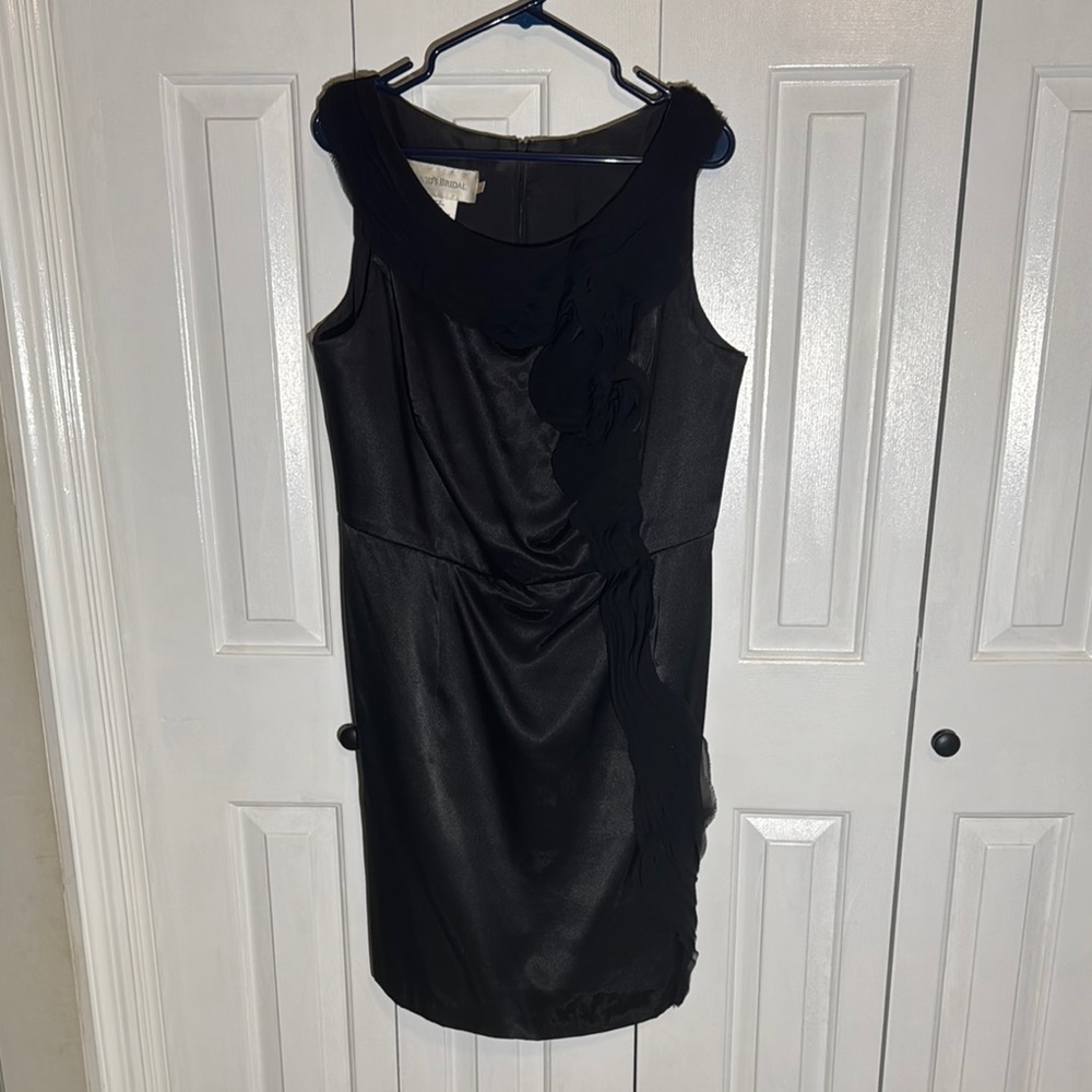 David's Bridal Black Ruched Sheath Mini Dress
